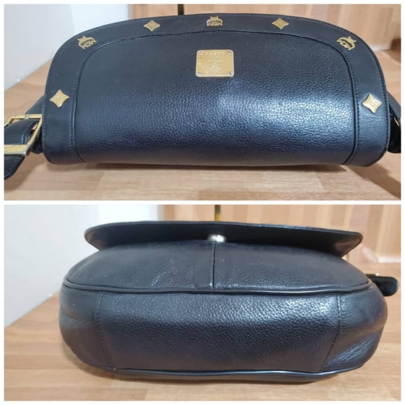 Authentic MCM Saddle Leather Studded Flap Shoulder Bag - Picture 9 of 13